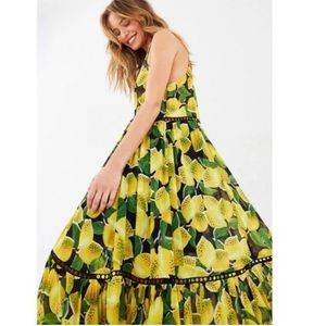 Farm Rio Sz XS Lemon Print Midi Dress Tropical